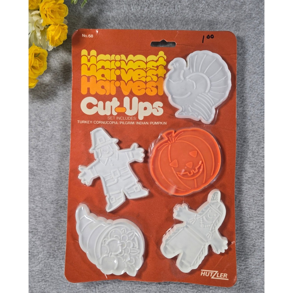 Vintage 80s Hutzler Harvest Cut-Ups Cookie Cutters Set 5pc Thanksgiving Fall
